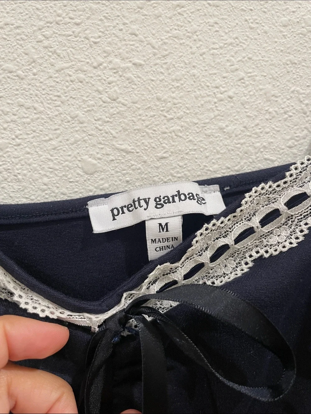Pretty Garbage Lace Trim Cami and Skirt Matching Set Navy Blue Bows Romantic M